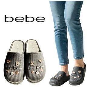 Bebe Slippers For Women Gray Logo Charm Detail Size 9 NWT